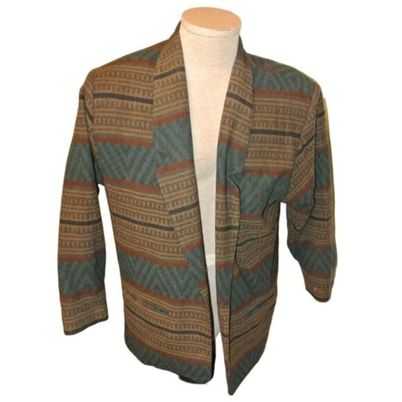 Women's Cream Brand Blazer Size 1 70% Wool Green and Tan Striped - Picture 1 of 7